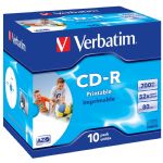 VERBATIM 43325  CD-R AZO INKJET WIDE PRINTABLE 700MB 52X80 10 LU JEWEL CASE
